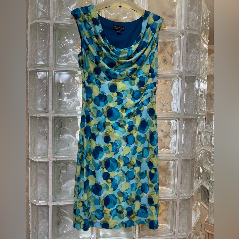 Connected Apparel Vibrant Blue and Green Patterned Midi Dress